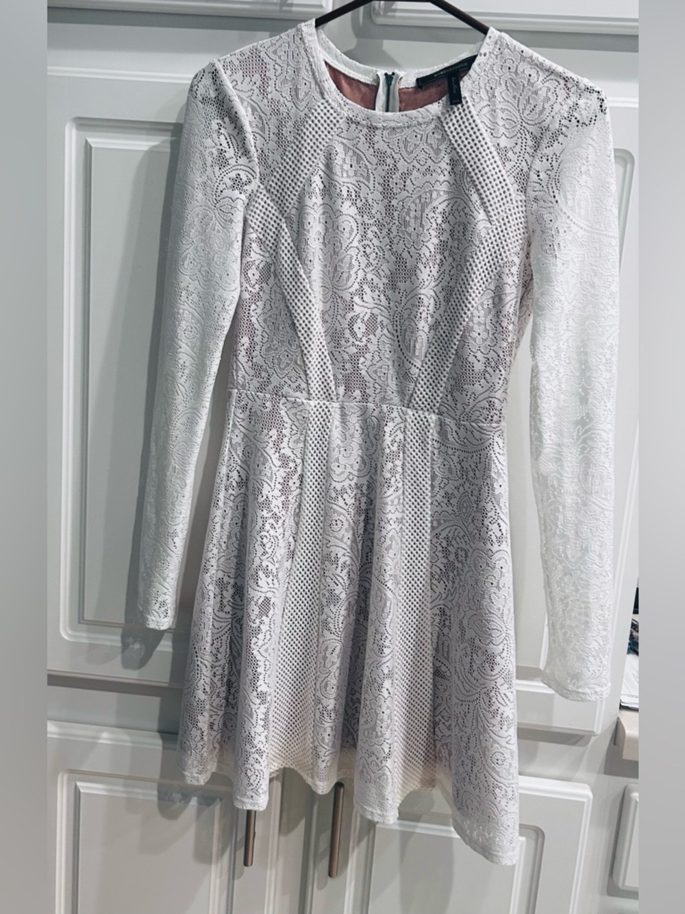Women's White Lace Long-Sleeve Fit-and-Flare Dress